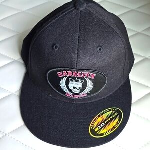 Hardluck Kings Flex Fit Premium Fitted Black Hat Cap Skeleton Skull Wings Design